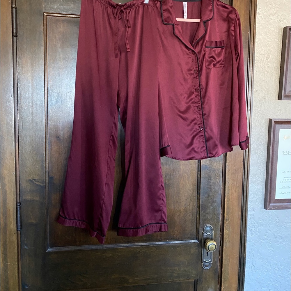 Burgandy and black satin pajamas
